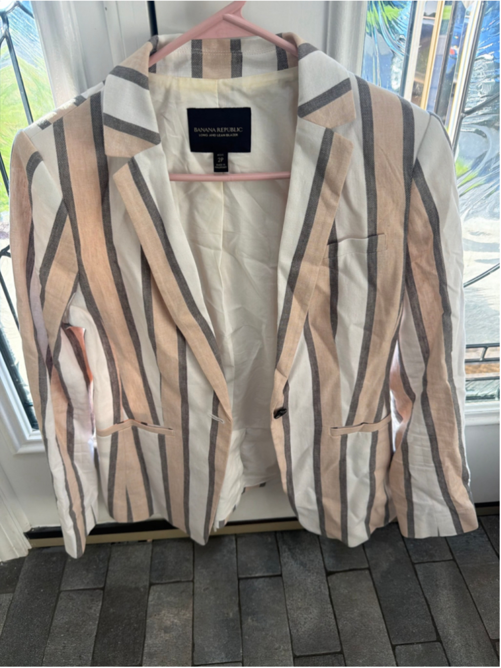 Women's Banana Republic Petite Striped Blazer 2P White Peach